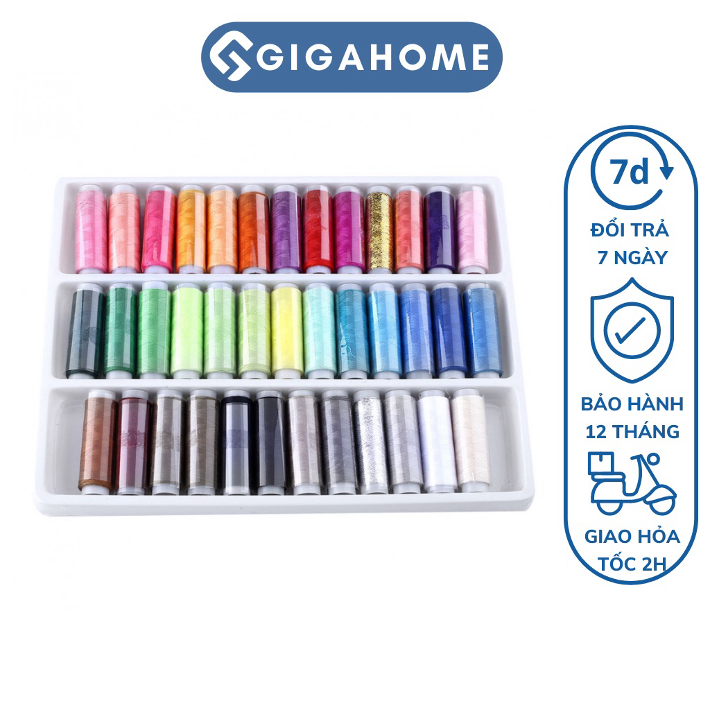 Hộp 39 cuộn chỉ may vá 402 gigahome nhiều màu sắc, bền màu 4742