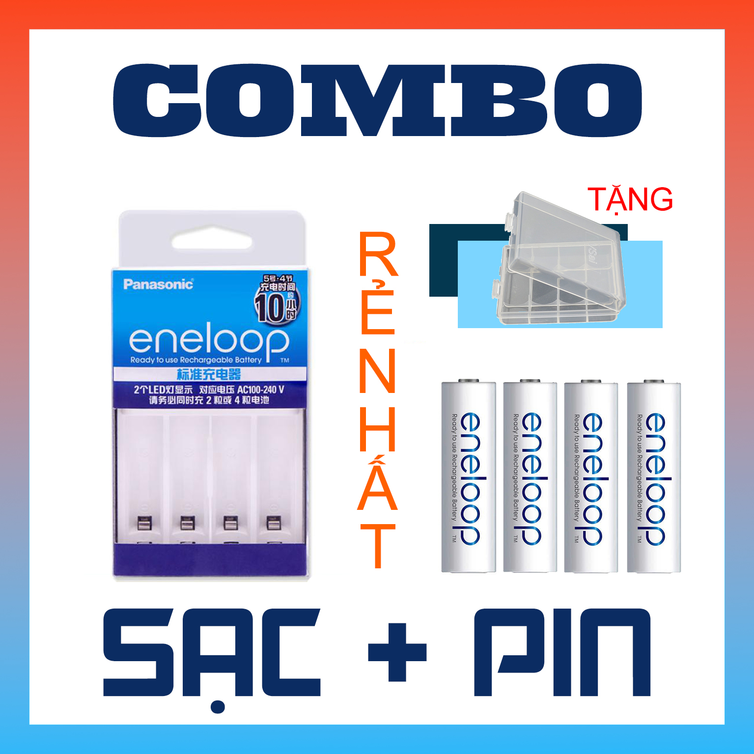 Combo sạc pin ENELOOP BQ-CC51C  AA,AAA ( kèm 4 pin AA eneloop 1900 mAh )