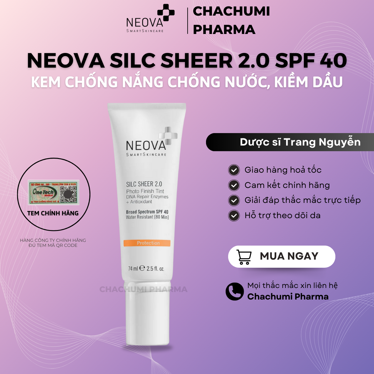 Kem chống nắng neova spf 40 silc sheer 2.0