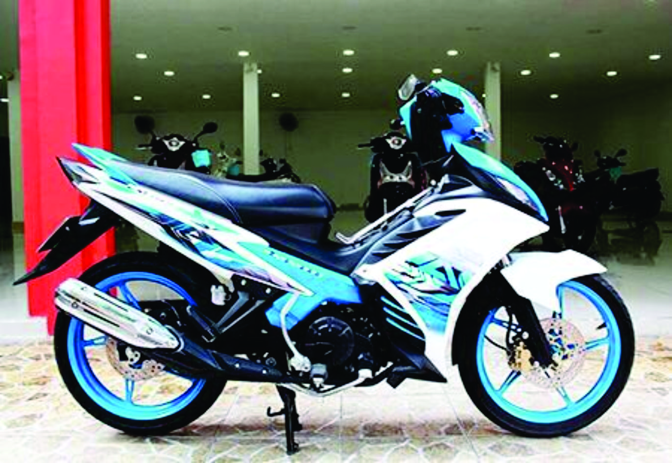 Tem trum exciter trang xanh,team decal ex 135 racing