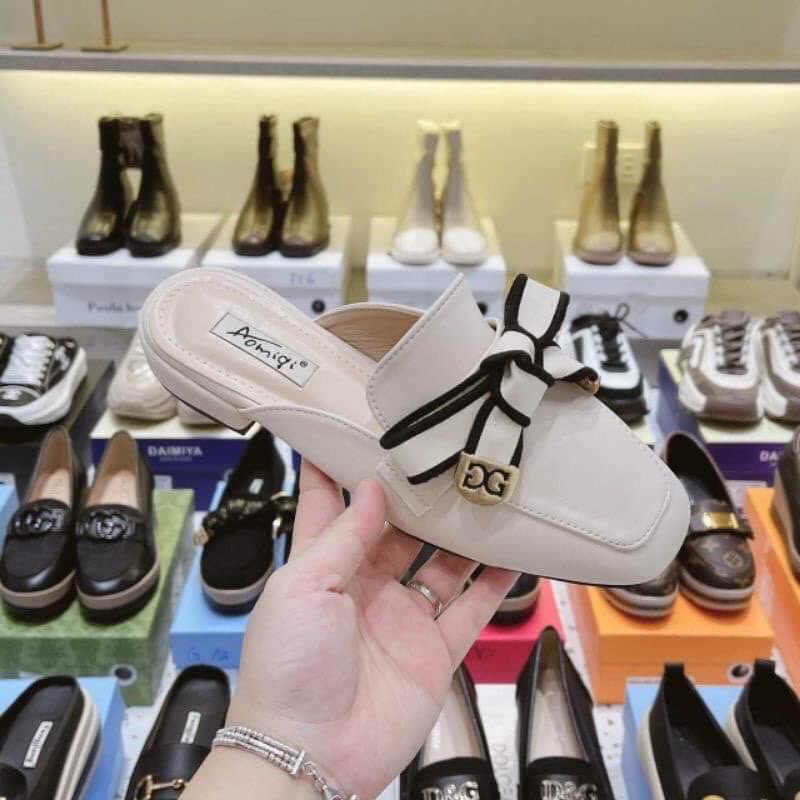 GIày Sục nữ, sục nơ đẹp da mềm cá tính A38