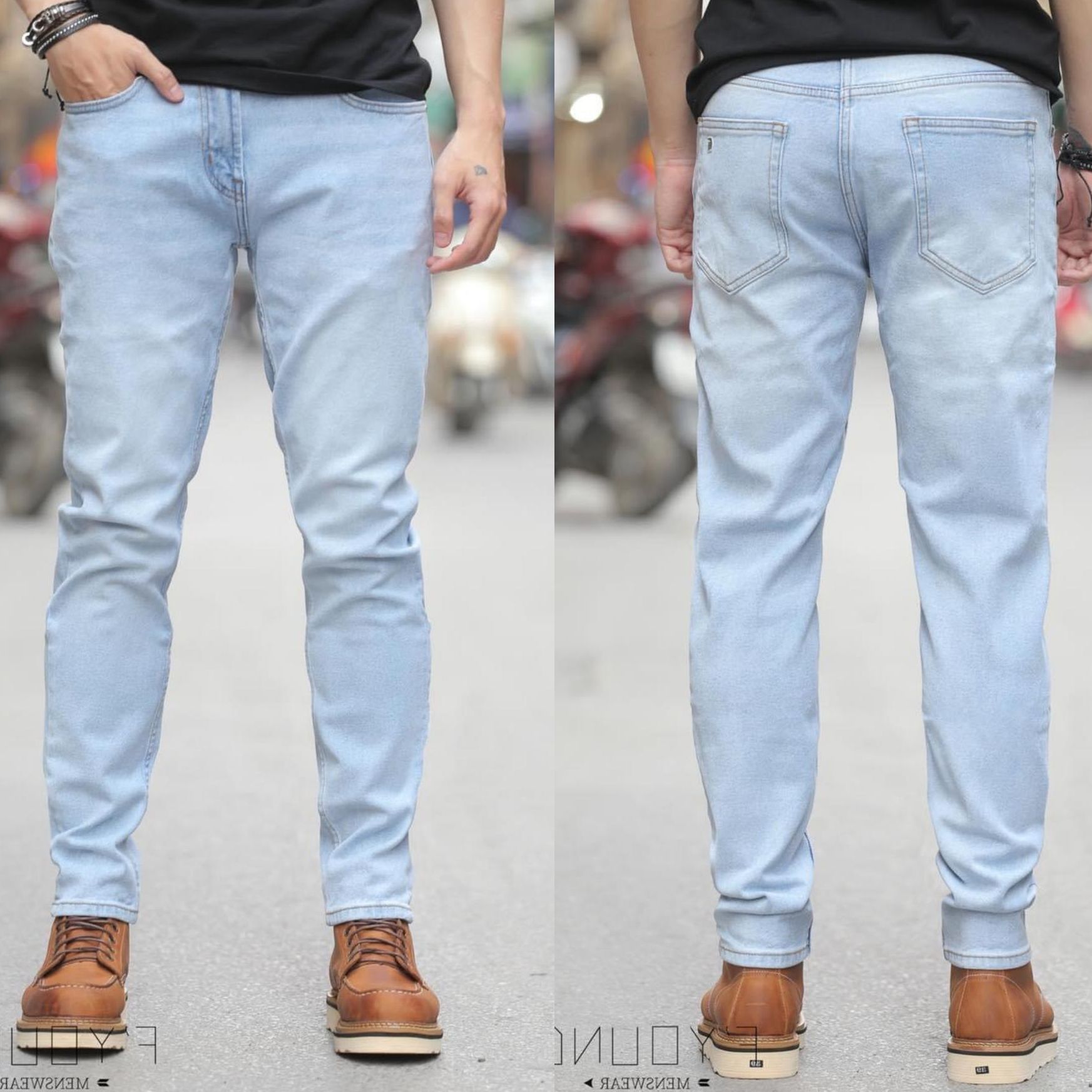 Quần Jean Nam Xanh Bạc Lạ Mắt Chính Hãng Mới Quần Jean Dáng Lửng Co Giãn Thường Ngày Công Sở Quần Denim Cổ Điển Quần Bò Nam