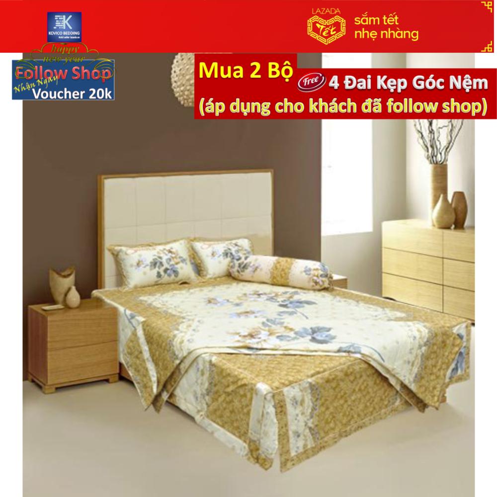 (FreeShip MAX) Bộ ga gối sunzin BGK-HK029 (Vàng phối kem )