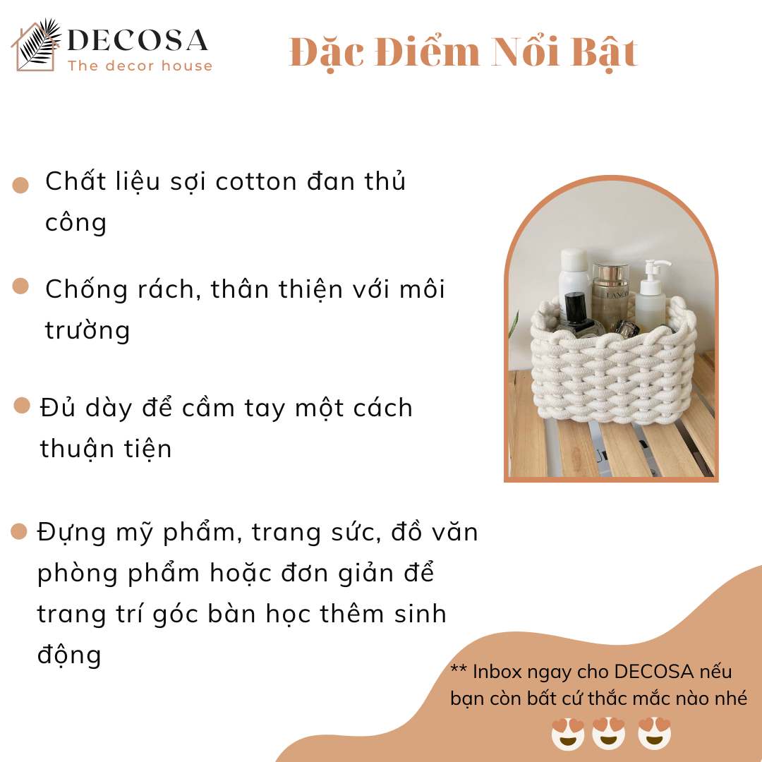 Giỏ đựng đồ đan sợi cotton trang trí nhà cửa