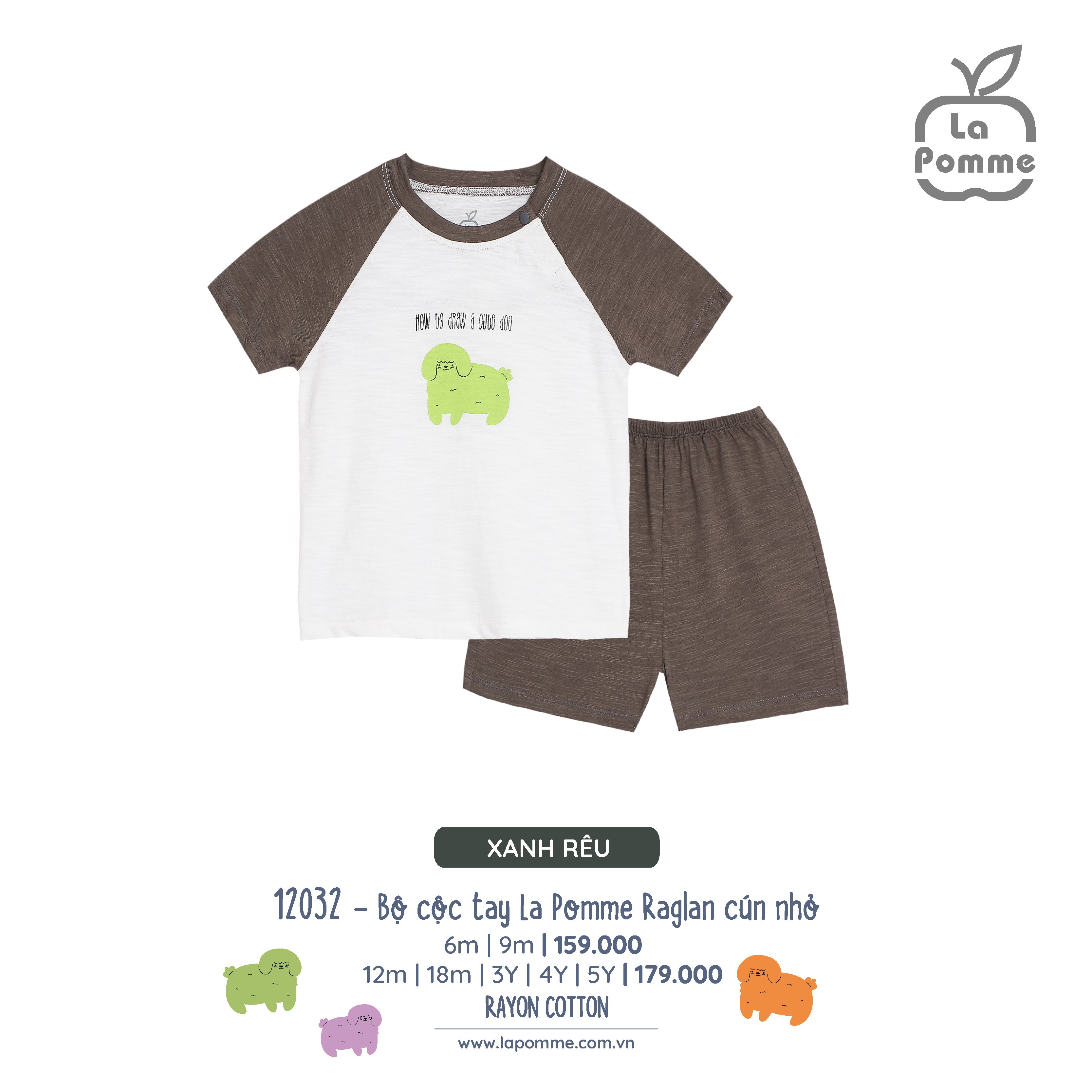 Bộ cộc tay Lapomme sợi tre cho bé 9m - 5Y