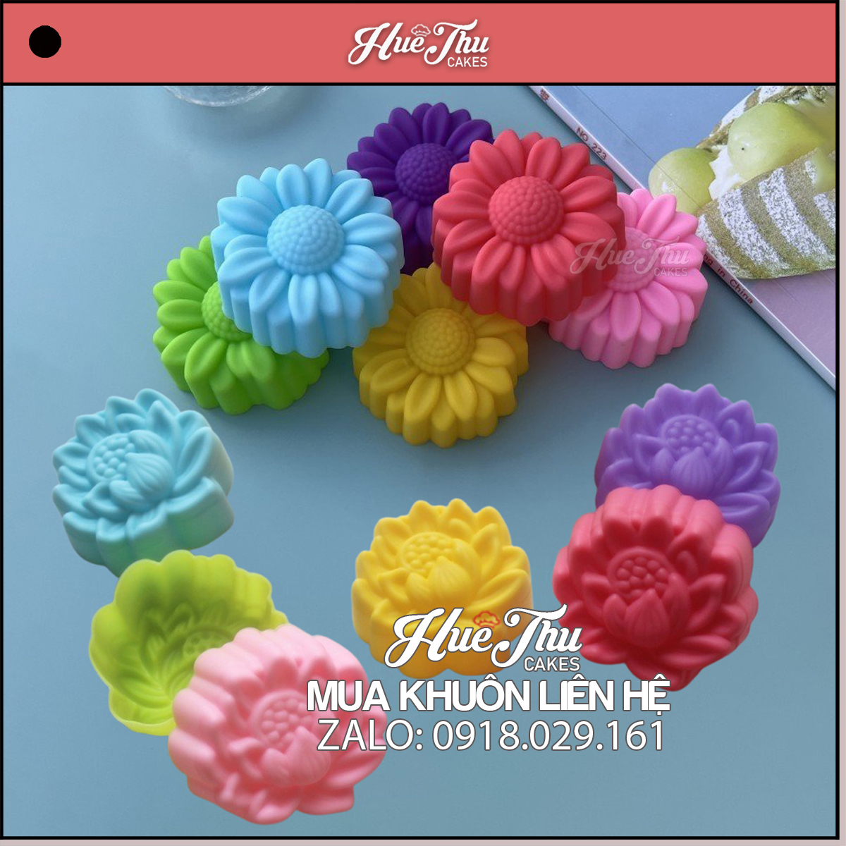 Combo khuôn silicon Hoa Sen, Hoa Cúc 5cm làm bánh rau câu, bánh da lợn