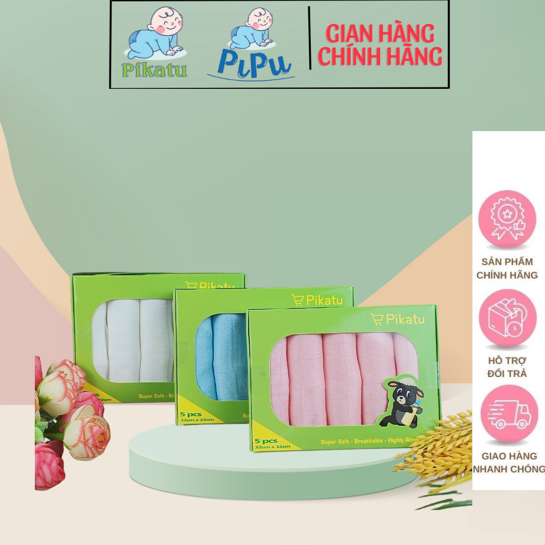 [HCM]Bộ khăn sợi tre  32 x 32 ( hộp 5 cái)