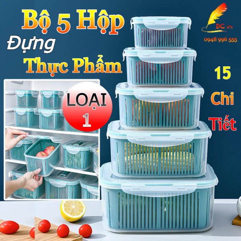 Bộ 5 Hộp Đựng Thực Phẩm Bảo Quản Tủ Lạnh Đa Năng Có Nắp Đậy, Thông Minh, Cao Cấp - Bộ 5 Hộp Rổ Đựng Rau Quả Để Tủ Lạnh.