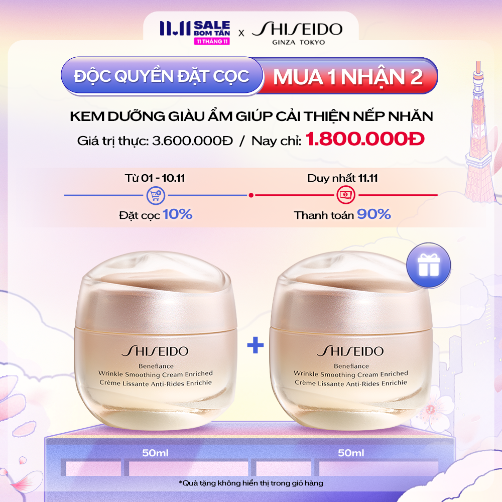 [ƯU ĐÃI ĐẶT CỌC 01-10.11 - Mua 1 Tặng 1] Kem dưỡng da chống lão hóa giàu ẩm Shiseido Benefiance Wrinkle Smoothing Cream Enriched 50ml