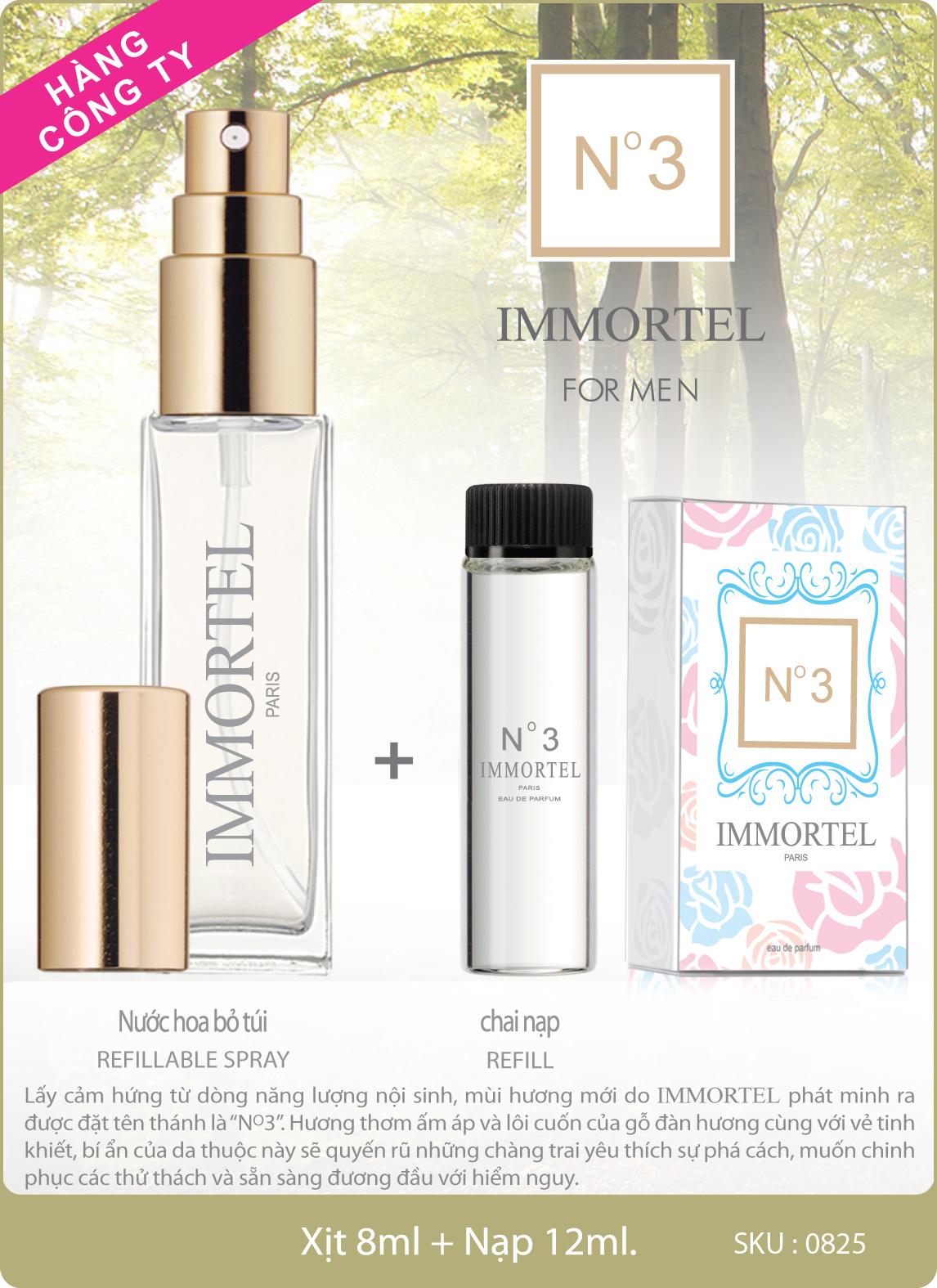 Nước Hoa IMMORTEL No 3 (GỒM CHAI XỊT 8 ml + CHAI NẠP 12 ml) Eau De Parfum