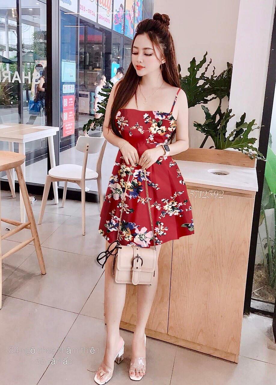 Đầm voan lụa hoa 2 dây 40-52-QH