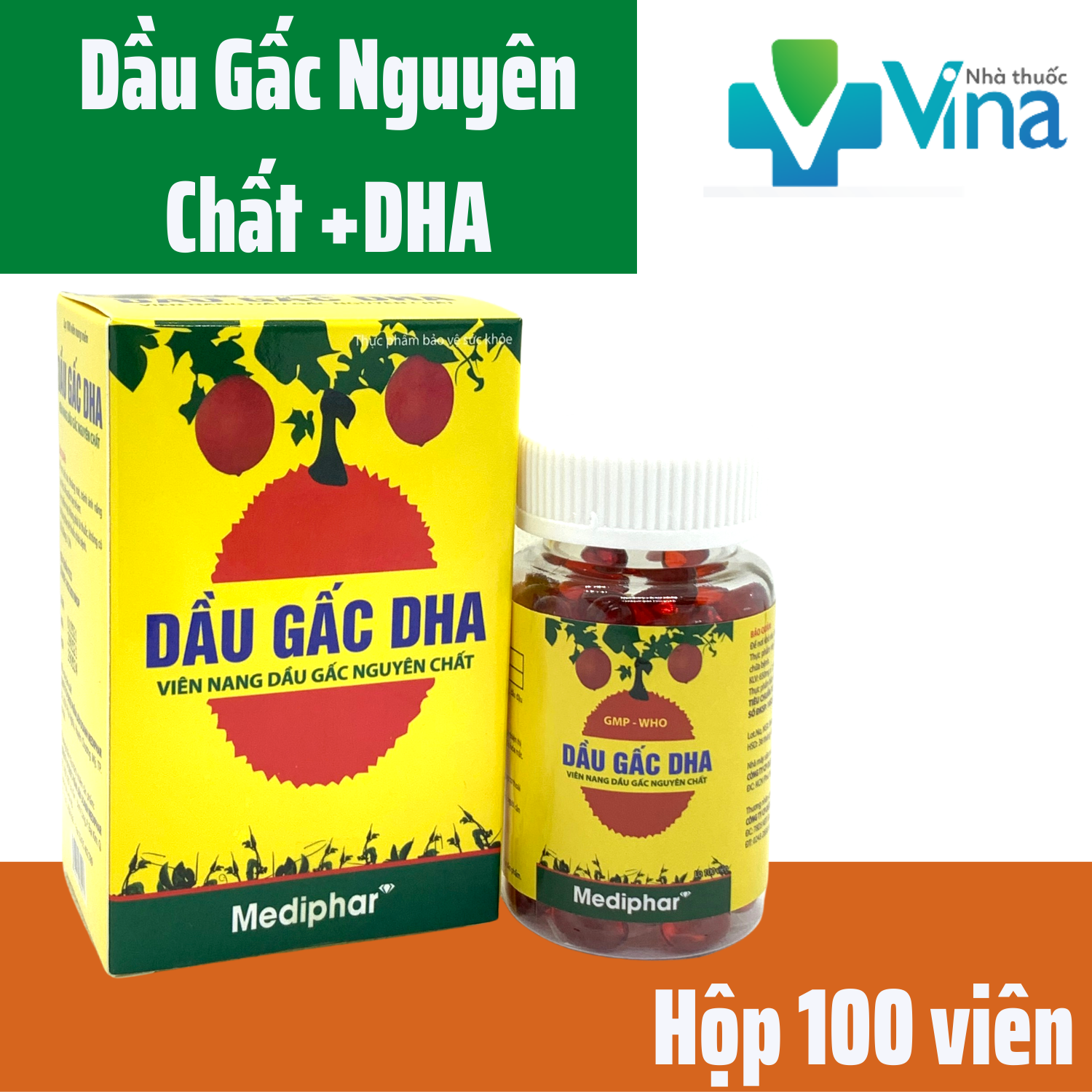Viên Dầu Gấc DHA Tinh Chất- Công Thức Thế Hệ Mới Bổ Sung 1000mcg DHA- Hộp 100 viên