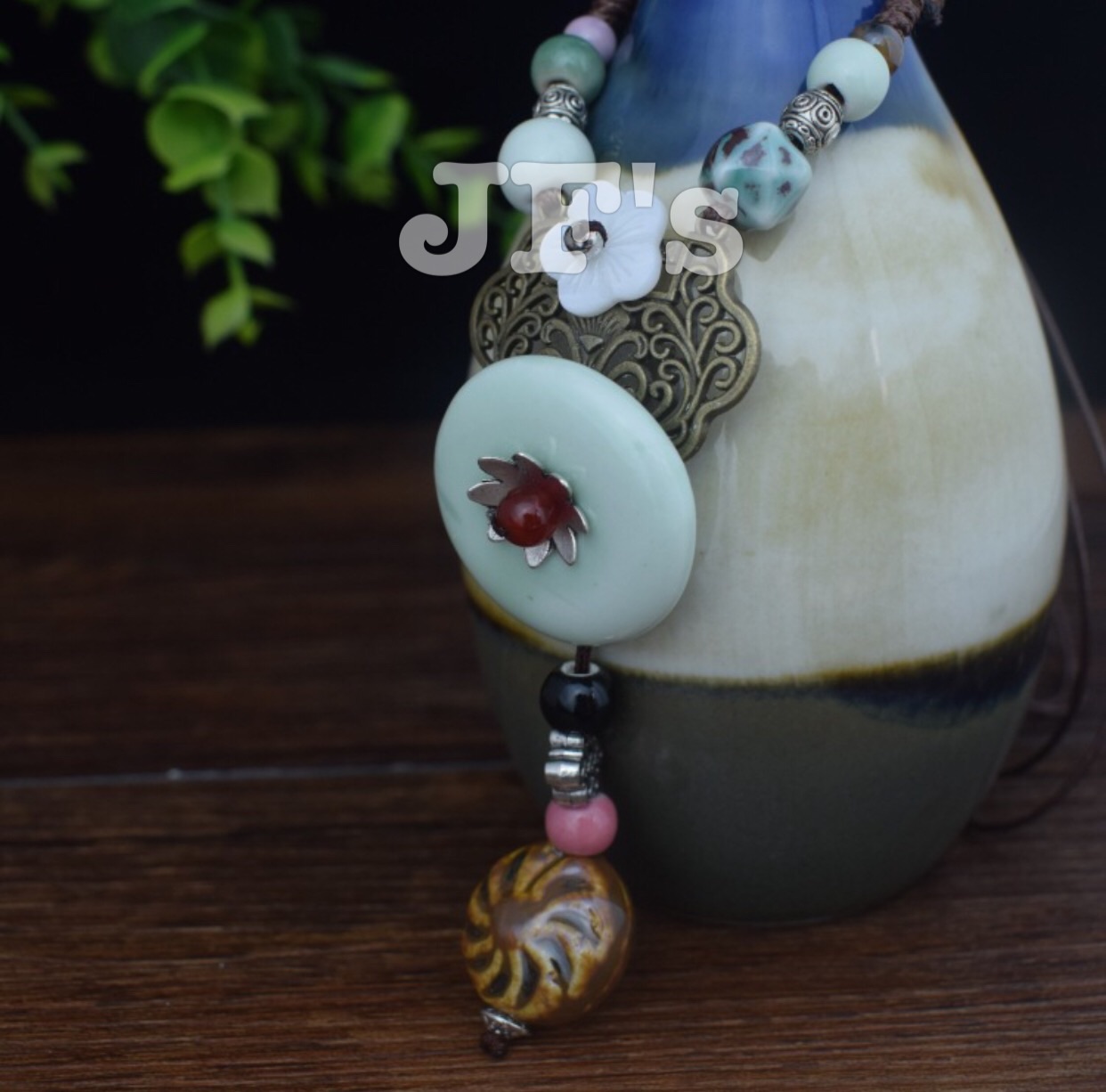 Vòng cổ nữ bohemian, dây chuyền gốm sứ