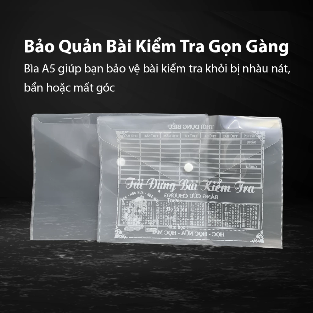 Xấp 20 Cái Bìa Nút Nhựa A5, Túi Đựng Bài Kiểm Tra, Nhựa PP Dày Có Độ Trong Suốt Cao
