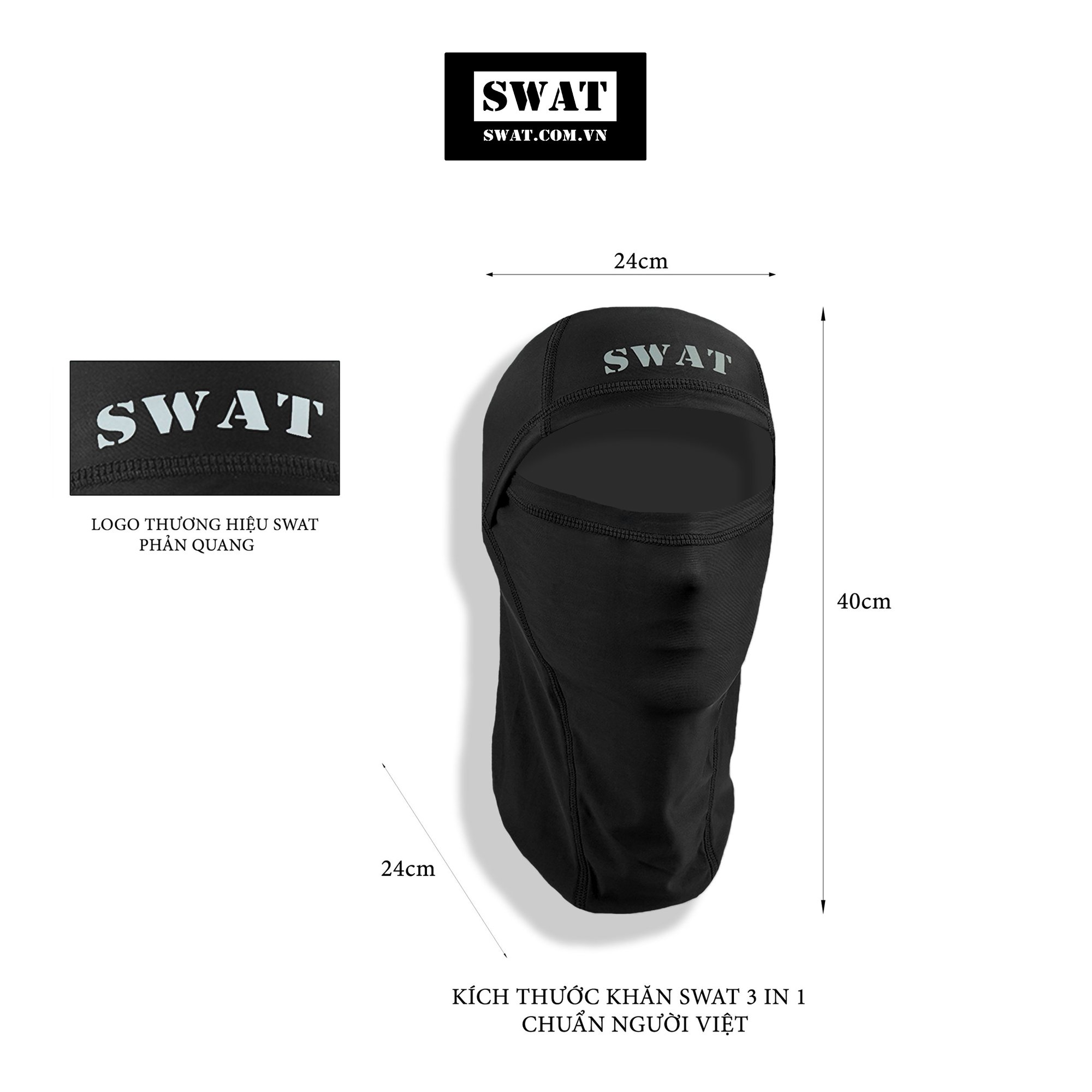 Khăn Trùm Đầu Ninja SWAT 3IN1 ĐEN siêu co dãn