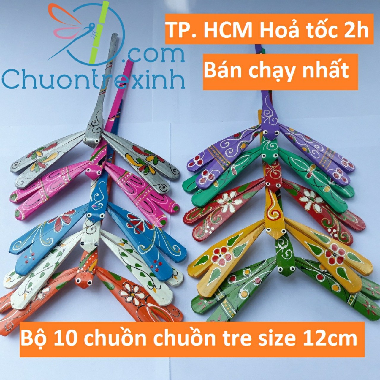 CT12 10 chuồn chuồn tre màu 12cm xả kho