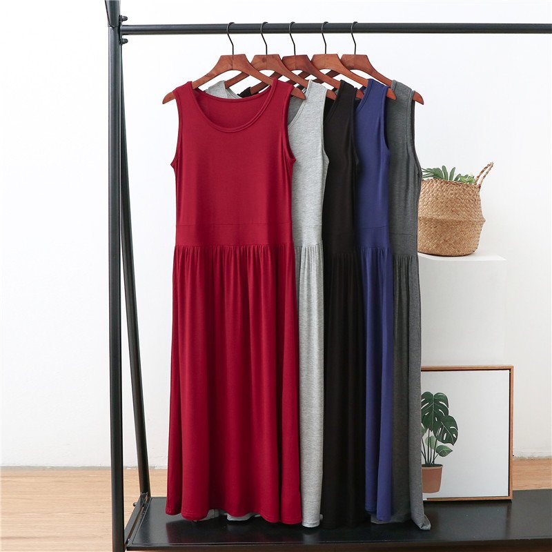 Đầm bầu thun trơn basic, đầm dáng dài maxi, vải mềm mịn thoáng mát Db20