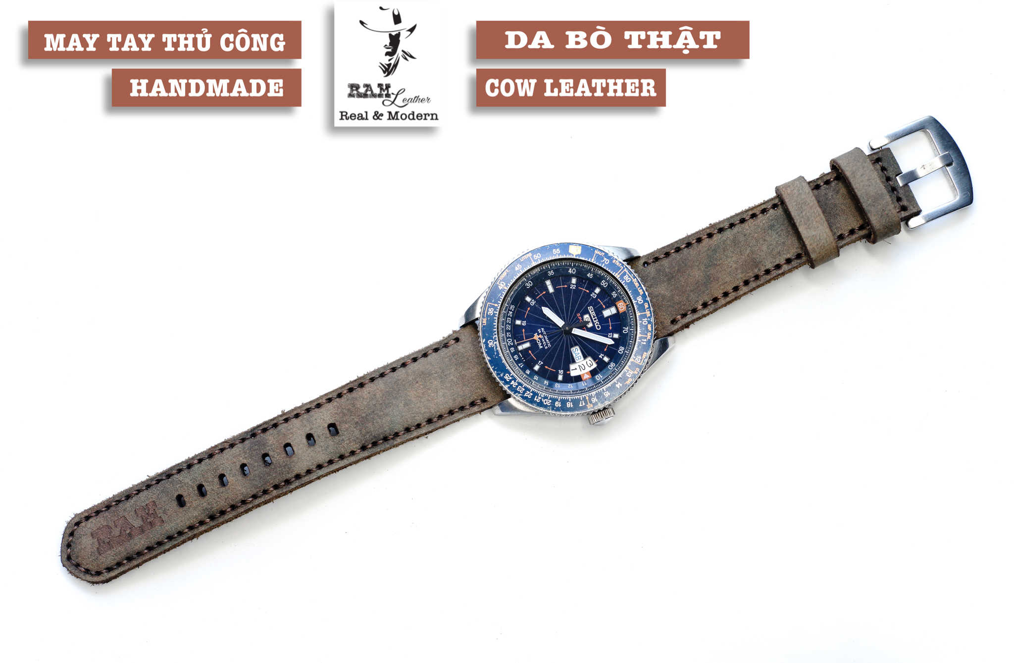 DÂY ĐỒNG HỒ SIÊU BỀN DA BÒ HANDMADE - RAM CLASSIC 1952 (TẶNG KHÓA, CHỐT, CÂY THAY DÂY)