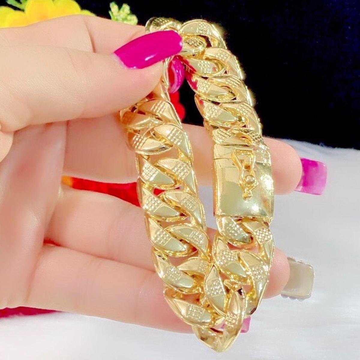 Lắc Tay Nam Mạ Vàng 18K Chạm Khóa Khắc Hộp  Mẫu 115R1203 - Đi Chơi, Dự Tiệc Rất Ngầu - Bao Đổi Tra Trong Vòng 07 Ngày