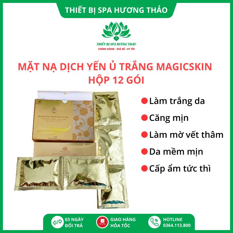 MẶT NẠ DỊCH YẾN [Hộp 12 gói] cấy trắng WHITENING BIRD NEST MASK Ủ Magic Skin [ MẪU MỚI ]