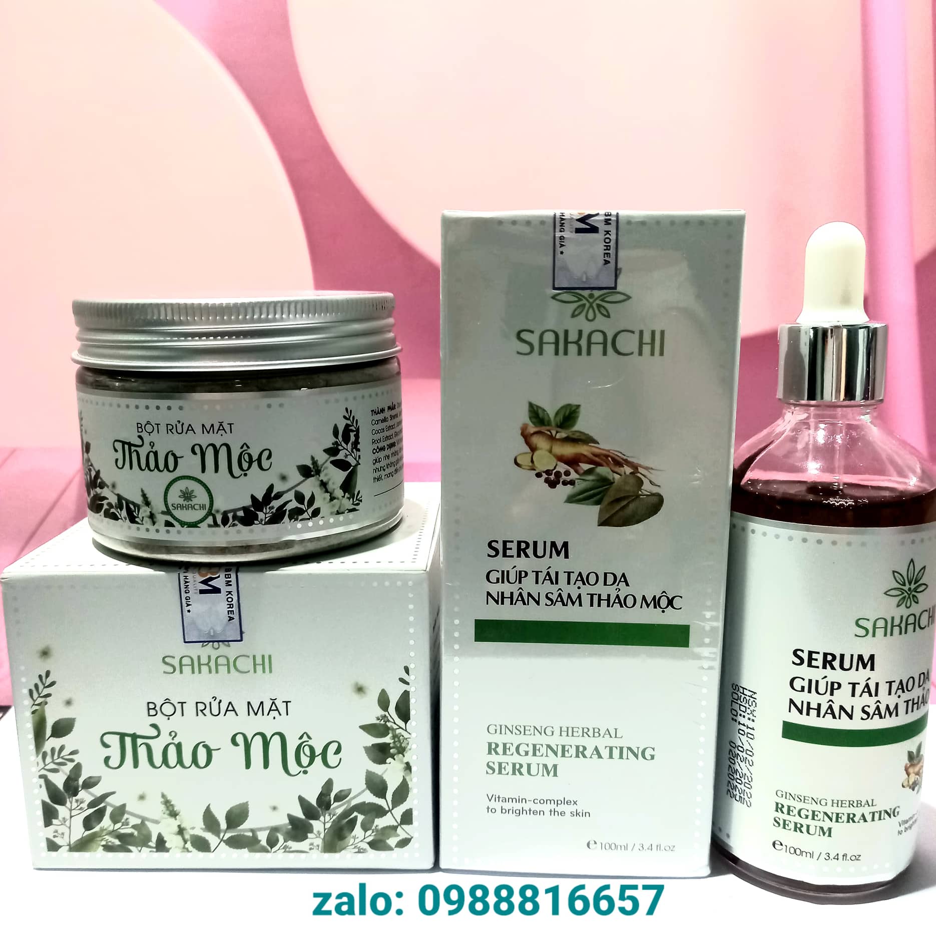 BỘ 2 DƯỠNG DA SAKACHI ( Bột rửa mặt, serum tái tạo da)