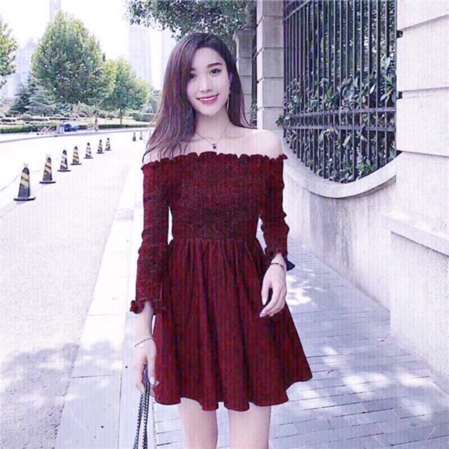 ĐẦM ĐỎ TAY DÀI, TRỄ VAI (có ảnh thật) MS155