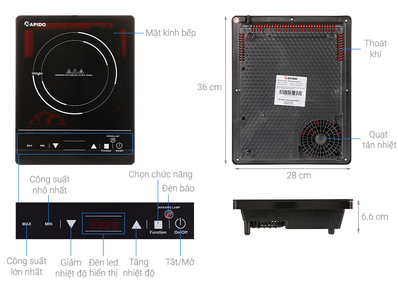 Bếp hồng ngoại Rapido RC2000ES (Giá áp dụng giao tại HN, HCM& các tỉnh liên hệ shop)