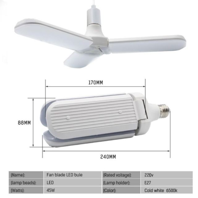 Đèn Led siêu sáng hình 3 cánh quạt. 45W đui E27