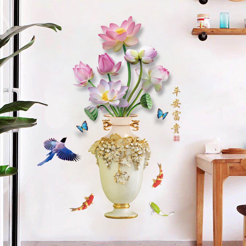 Decal dán tường bình hoa sen