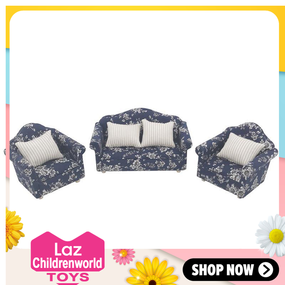 Childworld 1/12 Kids Girls 1 Set DIY Doll House Mini Floral Single Double Sofa Cushions Set Living Room Decor