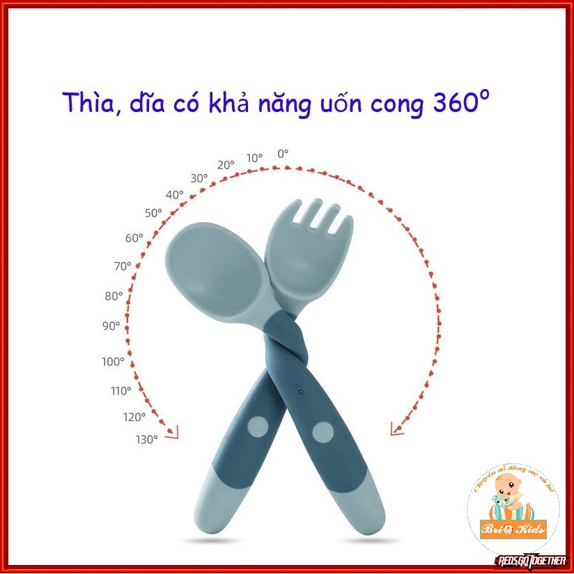 Bộ thìa dĩa uốn cong cho bé tập xúc (kèm hộp)