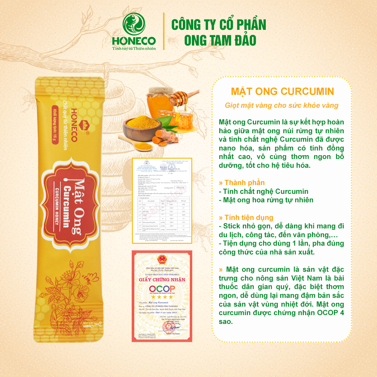 Mật ong nghệ Curcumin HONECO (Hộp 15 gói x 15g)