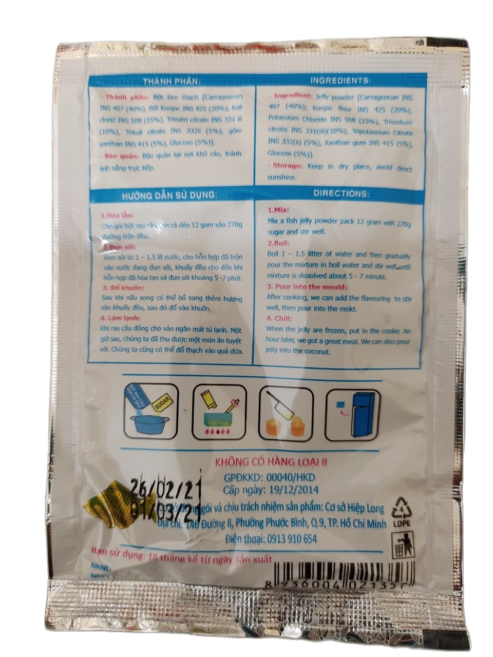 1 GÓI BỘT RAU CÂU CON CÁ DẺO HIỆP LONG