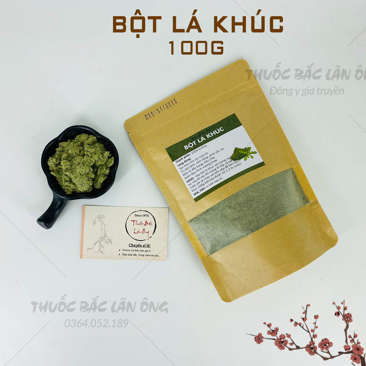 Bột lá khúc nguyên chất 100g - Thuốc Bắc Lãn Ông