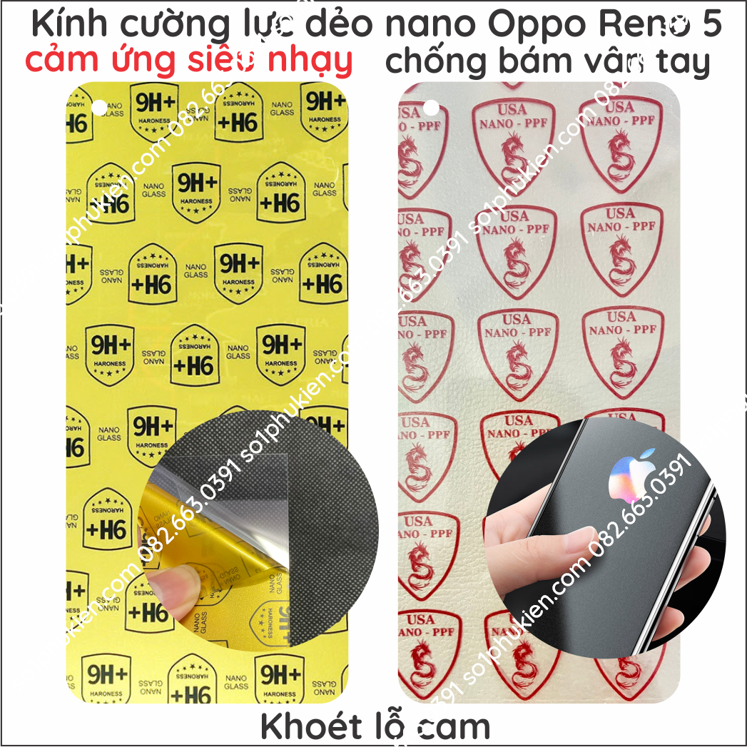 Dán cường lực Oppo Reno 5 4G / 5G nano dẻo siêu bền