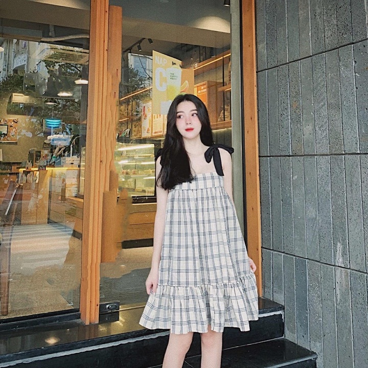 Đầm Bầu Caro Đuôi Cá
