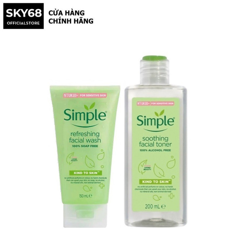 Combo 2 Sản Phẩm Giúp Da Sạch Sâu, Cấp Ẩm Và Cân Bằng Độ pH Cho Da Simple Kind To Skin (SRM 150ml + Toner 200ml) giá rẻ