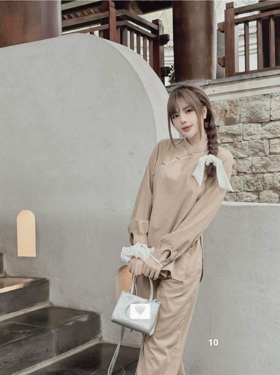 Sét bộ lam đi chùa vải lụa ý dành cho phật tử, thời trang BB
