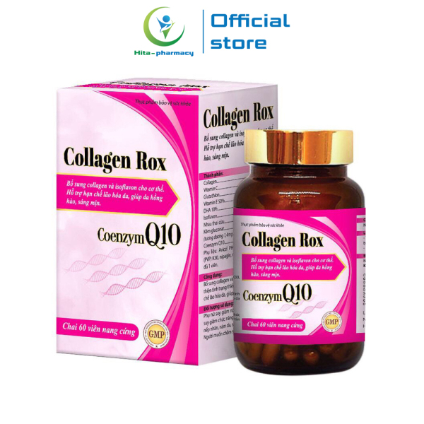 Viên uống đẹp da Collagen Rox Coenzym Q10 giúp da hồng hào, sáng mịn, chống lão hóa, tăng nội tiết tố nữ - Chai 60 viên