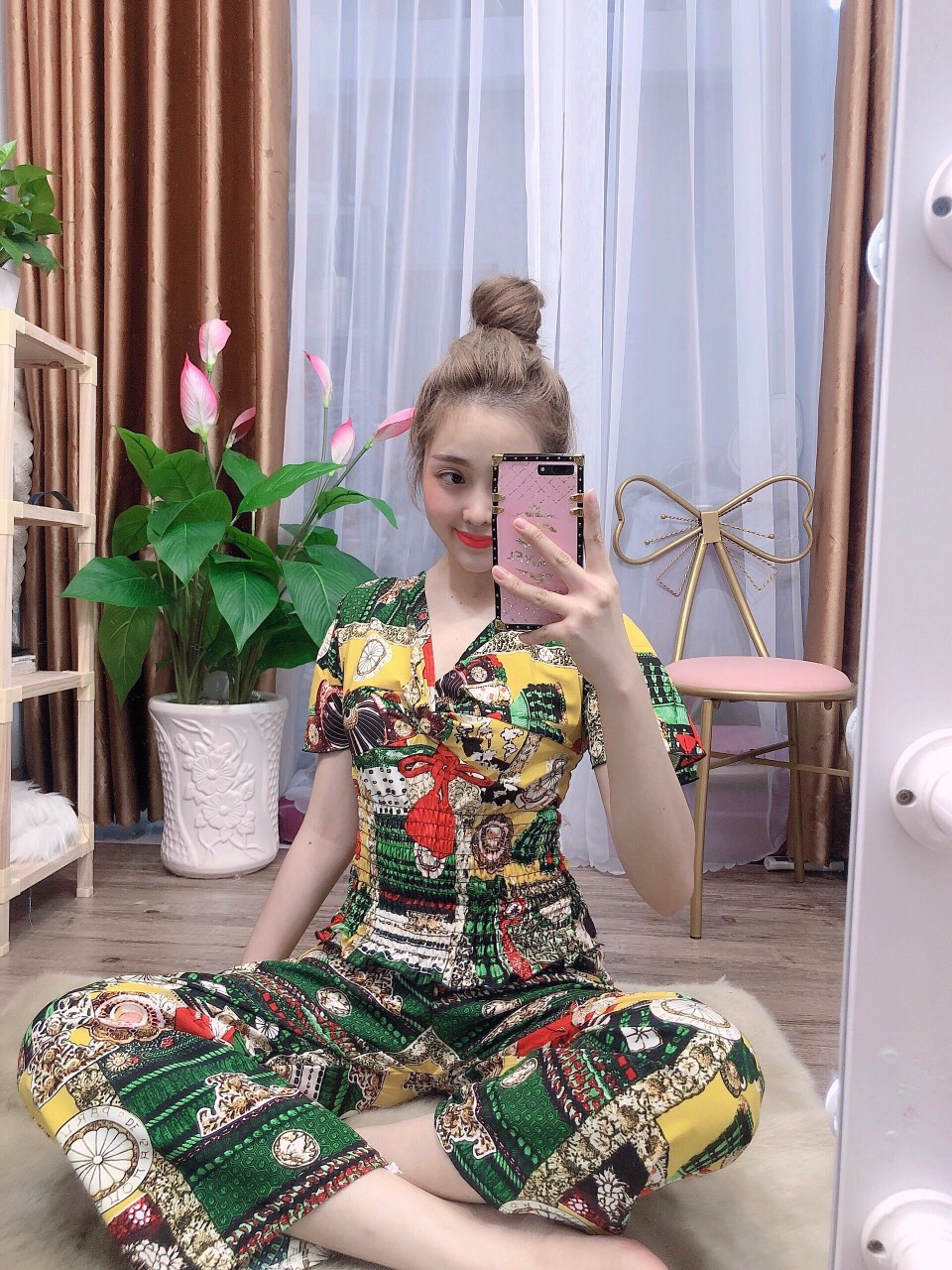 Sét bộ thổ cẩm tay ngắn cổ V-MTB