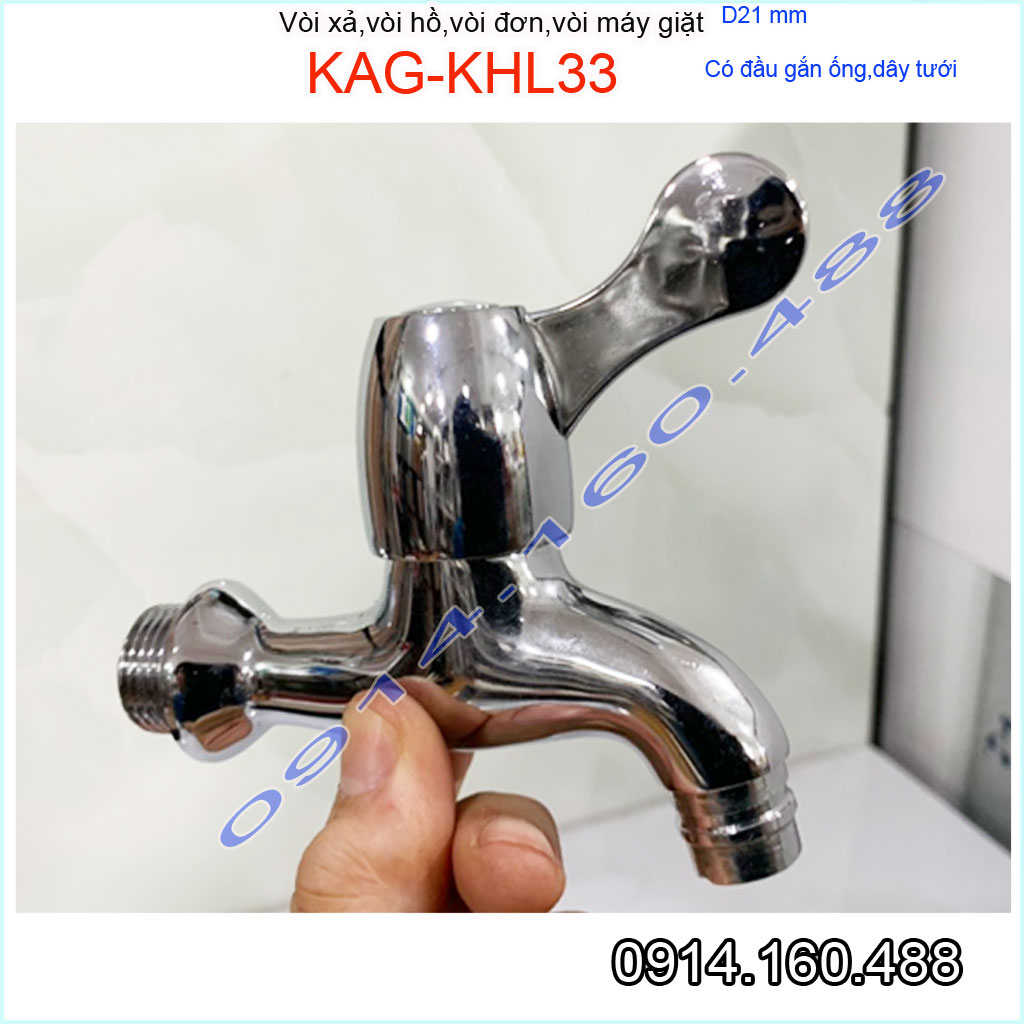 Vòi lạnh gắn tường KAG-KHL33, vòi hồ xả xô, vòi xả máy giặt xả nước mạnh sử dụng tốt Sử dụng: dùng xả nước ra xô, chậu, xả nước cho máy giặt, vòi xả sàn nước, vòi xả nước cho sàn nước... Vòi có đầu mỏ, dùng để dễ d