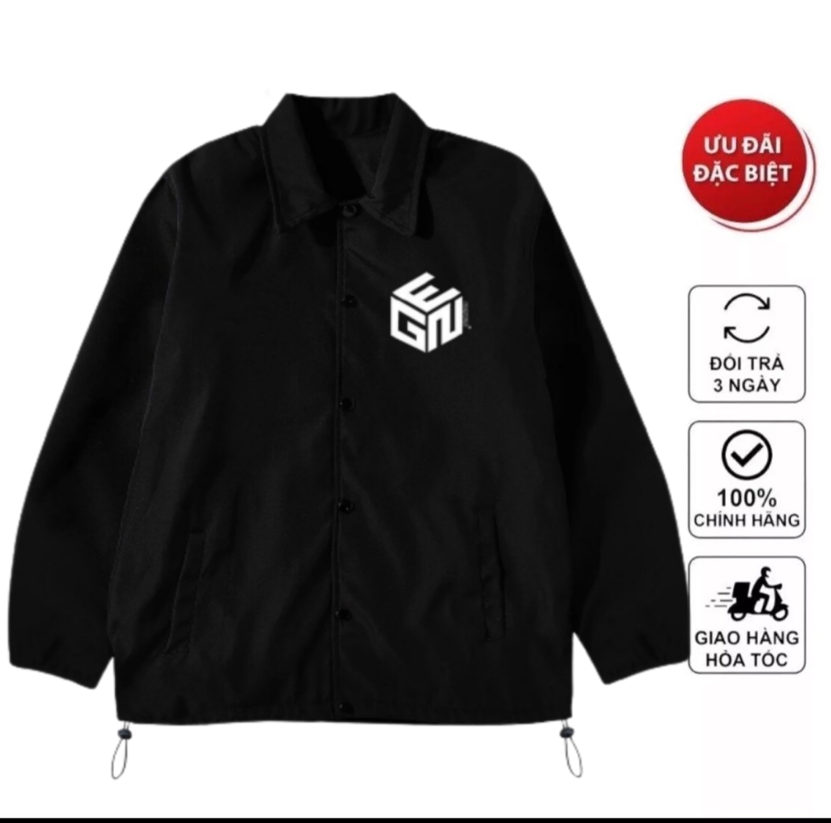 Áo khoác dù 2 lớp in chữ genius nổi bật, form chuẩn phối màu đen vô cùng dễ thương thời trang