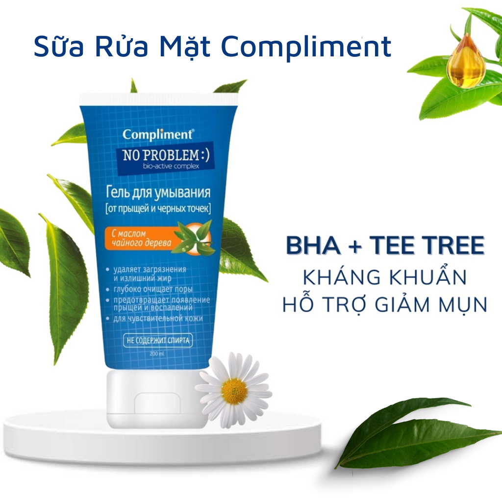 Sữa Rửa Mặt Ngừa Mụn Compliment No Problem Tea Tree Cho Mọi Loại Da 200ml - Vạch Cam
