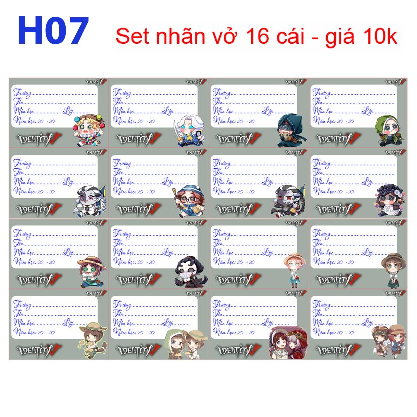 Set 32-64 Nhãn vở Identity V