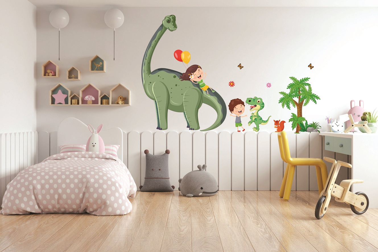 [HCM] Decal dán tường KHỦNG LONG THÂN THIỆN - Trang trí phòng bé