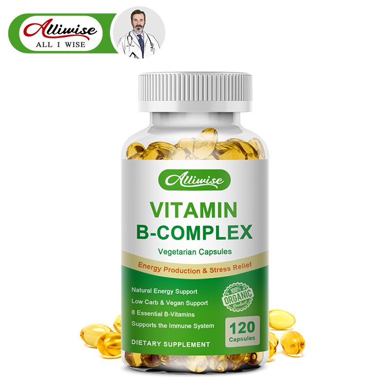 Phức hợp vitamin B allicin B1 B2 B3 B5 B6 B7 B9 B12 Sức khỏe tim mạch Hỗ trợ sản xuất năng lượng giảm căng thẳng Viên nang chay tăng cường miễn dịch