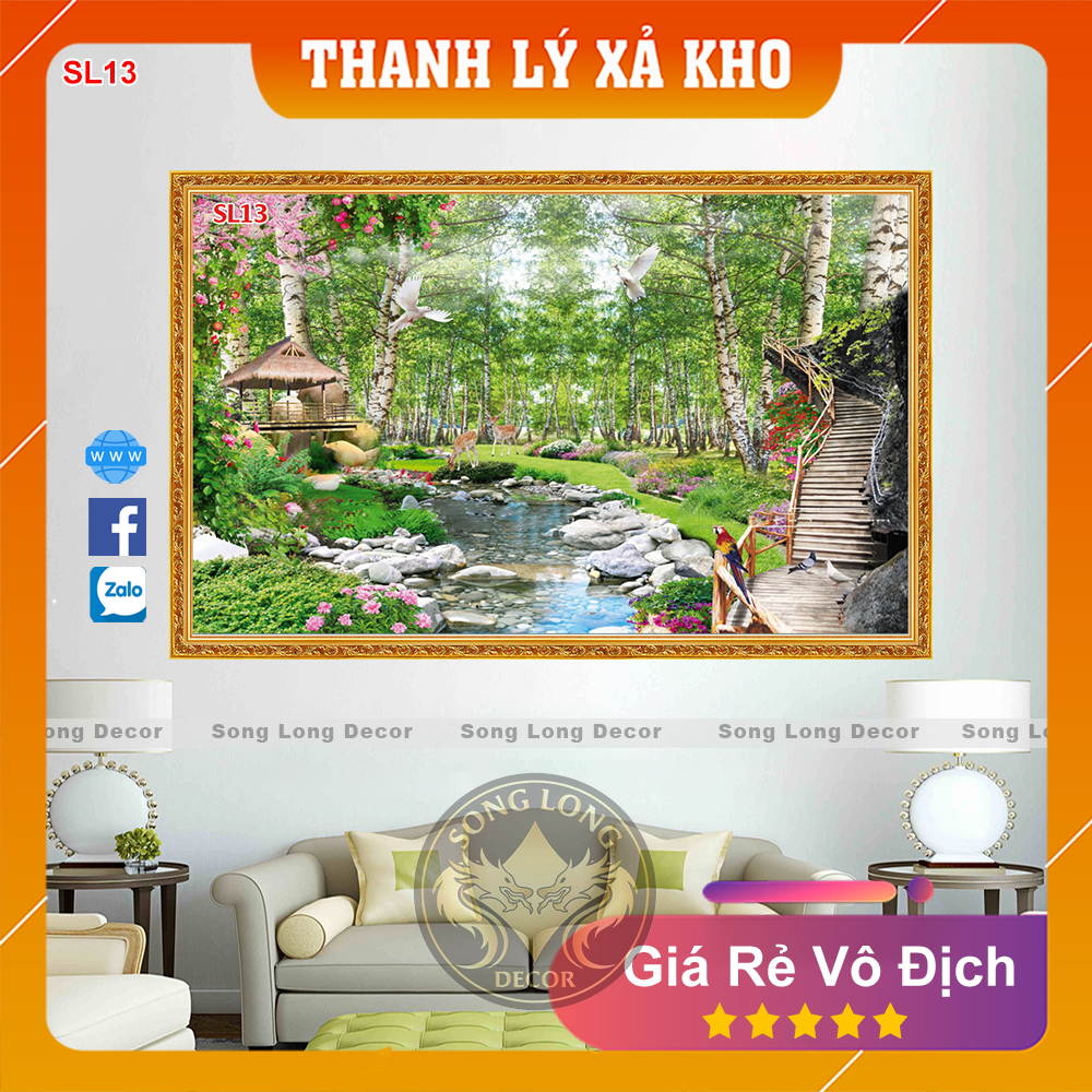 Tranh dán tường Phong Cảnh Suối Nước - SL13-Tranh 3d Phòng Khách- Song Long Decor