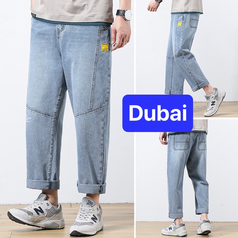QUẦN BAGGY JEAN NAM CHẤT BÒ XANH ĐẮP KIỂU LOGO ỐNG RỘNG DÀI SÀNH ĐIỆU HÈ HOT TREND DB-992 - DUBAI FASHION