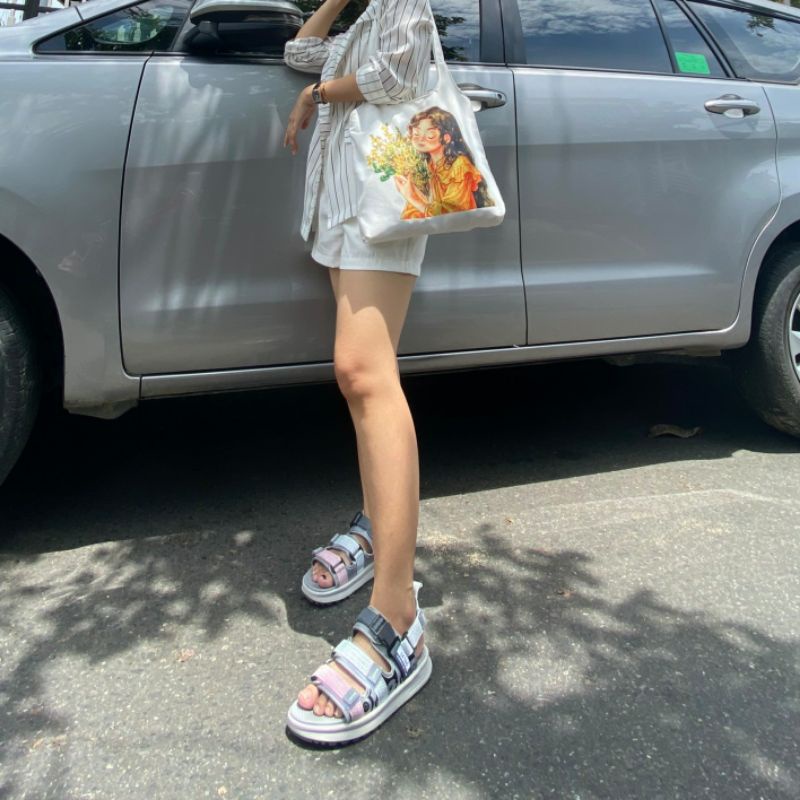 Sandal Nữ Phản Quang Letas D714 Trắng Hồng Ghi