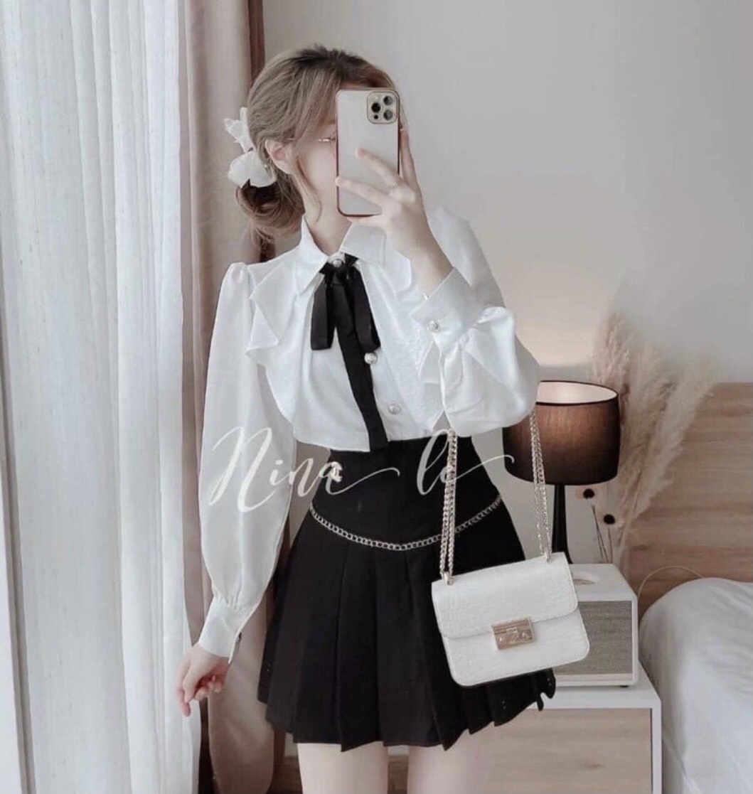 Áo Sơ Mi Cổ Bèo Thắt Nơ HT033